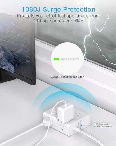 One Beat Surge Protector Power Strip, 6 Ft Ultra Thin Flat Extension Cord