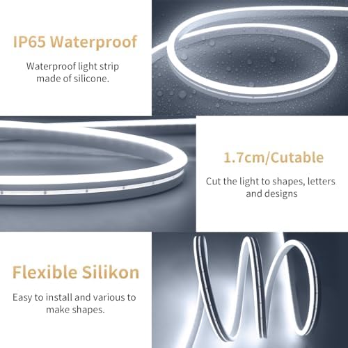 iNextStation 6.56FT 5V USB LED Strip Lights White Flexible Neon Rope Lights