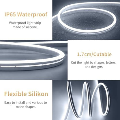 iNextStation 6.56FT 5V USB LED Strip Lights White Flexible Neon Rope Lights