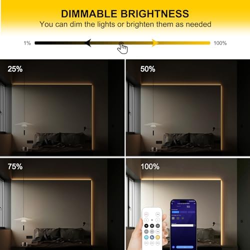 Pandery COB LED Strip Lights Warm White,24V Dimmable led Light Strip KIT with Remote and app Control,2700K 65FT/20m 8mm Wide Ra>90 Cuttable Flexible Strip Lights for Bedroom,Shelf,Cabinet