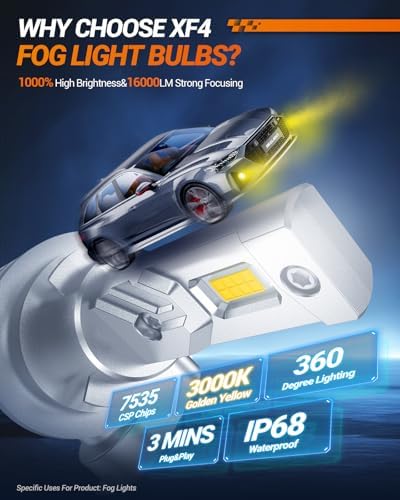 SEALIGHT H11 LED Fog Lights Bulbs Yellow or DRL 16000LM Brightness, H16/H8 Fog Lamps 3000K Amber Light Strong Penetration, 2024 Upgrade Liquid-cooled Copper Tubing H16 Fog Lights for Truck, Pack of 2