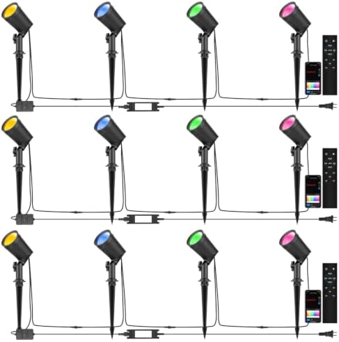 SUNTHIN 12 Pack Smart RGBW Landscape Lights, Color Changing LED Spot Lights
