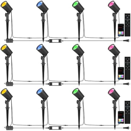 SUNTHIN 12 Pack Smart RGBW Landscape Lights, Color Changing LED Spot Lights