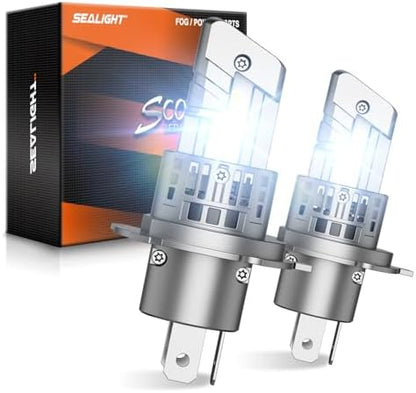 SEALIGHT H4/9003/HB2 Fog Light Bulbs, 50000LM 6500K Cool White, 1:1 Mini Size, H4 Bulb with 13000RPM Cooling Fan, 3 Mins Plug-N-Play, IP67 Waterproof Non-polarity, Pack of 2