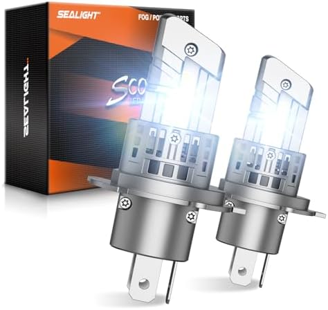 SEALIGHT H4/9003/HB2 Fog Light Bulbs, 50000LM 6500K Cool White, 1:1 Mini Size, H4 Bulb with 13000RPM Cooling Fan, 3 Mins Plug-N-Play, IP67 Waterproof Non-polarity, Pack of 2