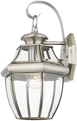 Livex Lighting 2151-91 Monterey 1 Light Outdoor Brushed Nickel Finish Solid Brass Wall Lantern with Clear Beveled Glass 13" x 8.5" x 8.25"