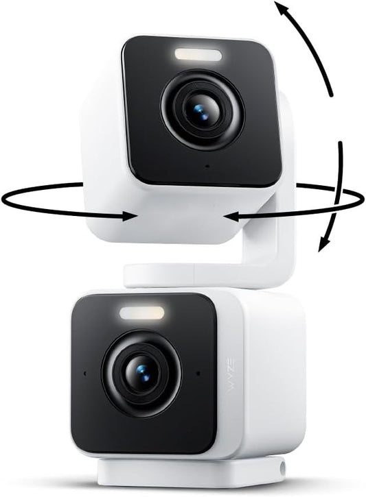 WYZE Duo Cam Pan Indoor/Outdoor IP65 2K 360° Pan/Tilt Smart Home Security Camera with Color Night Vision, Compatible with Alexa & Google Assistant, White (Renewed)