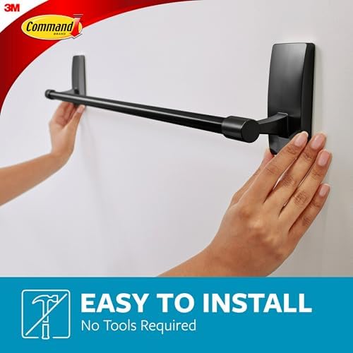 Command Bath Towel Bar, Matte Black, 1 Towel Ring, 2 Strips