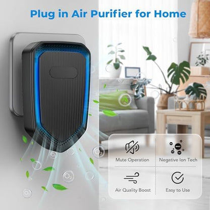 Plug In Negative Ion Air Purifiers Air Ionizers Quiet Air Freshener for Home Bedroom Office Basement - Portable Mini Air Cleaner Odor, Smoke, Dust, Pet Smell