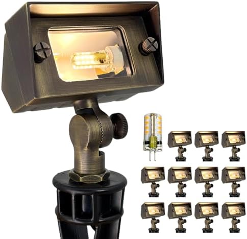 COLOER Brass Rectangular Flood Lights (Bronze) 12 Pack with 3W LED G4 Bulb