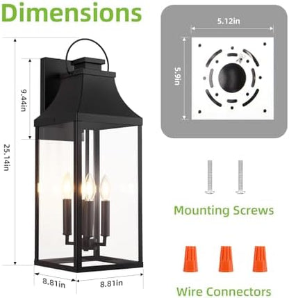 25'' Large Outdoor Wall Lights, Modern Black Exterior Sconce Light Fixture