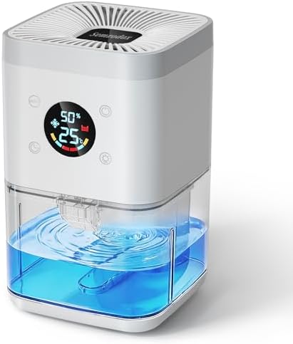 Small Dehumidifier for Bedroom – 63oz 35dB Quiet Auto Dehumidify (60/70%) & Continuous Mode for Bathroom Closet RV, Auto Defrost & Auto Shut-Off, 7-Color Flowing Night Light & Timer, Portable – White