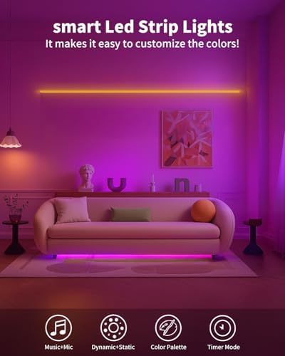 Smart LED Strip Lights 50FT for Bedroom App Control Lighting Bedroom Rome Decor with Remote, RGB Music Sync Color Changing LED Lights for Party,Game Room