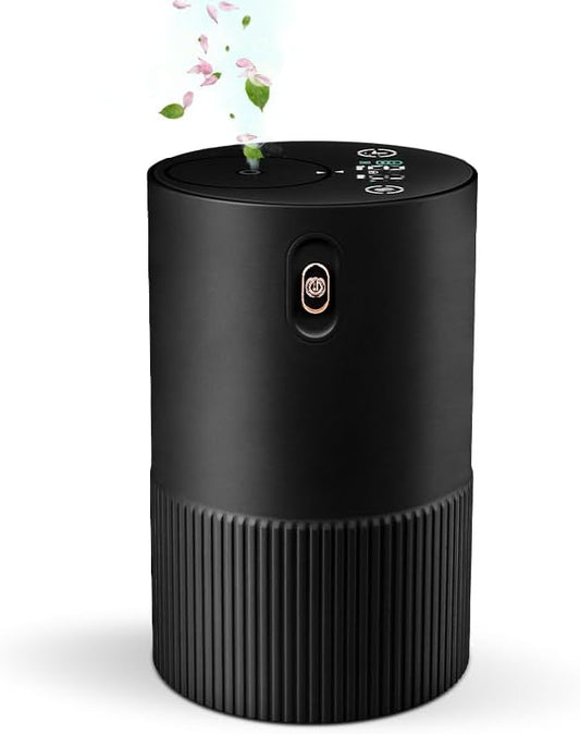 Waterless Diffuser for Essential Oil, Aluminum Alloy & Fabric, 0.33 Fl Oz/ 10mL, Waterless Diffusers, Scent Diffuser with Timer & 4 Mist Levels for Home, Room, Car, Office - Black