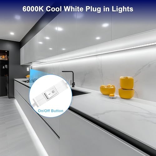 maylit Under Cabinet Strip Lighting Plug in 96in, Ultra Bright Small LED Light Bar, 6000K Cool White, 110V-120V Wired Lights for Kitchen Cabinet, Counter, Workbench, Desk, Closet, Shelf, Indoor