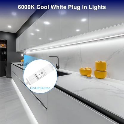 maylit Under Cabinet Strip Lighting Plug in 96in, Ultra Bright Small LED Light Bar, 6000K Cool White, 110V-120V Wired Lights for Kitchen Cabinet, Counter, Workbench, Desk, Closet, Shelf, Indoor