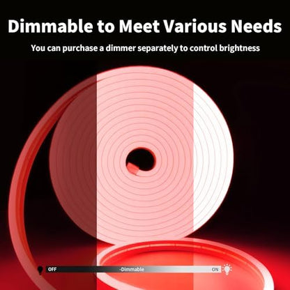 iNextStation Red LED Light Strip 16.4FT Neon Rope Lights (with DC12V Plug)