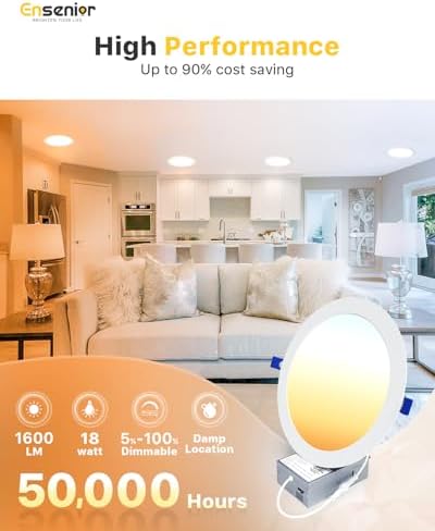 Ensenior 6 Pack 8 Inch LED Recessed Light, Canless, 5CCT Dimmable Wafer