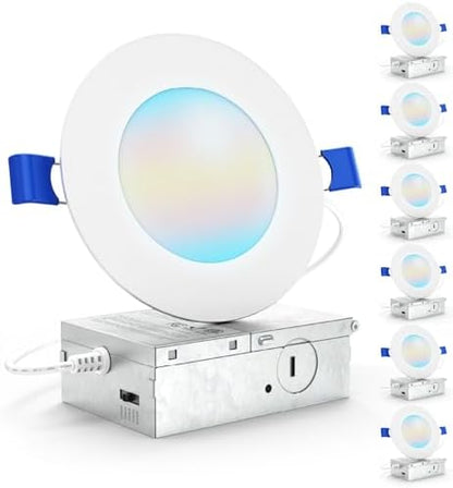 Sunco 6 Pack 4 Inch Slim Canless LED Recessed Lights, 5CCT, 10W, Dimmable