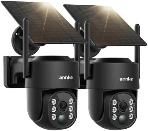 ANNKE 4MP Solar Security Cameras Wireless Outdoor, 2 Pack, Pan Tilt, Black
