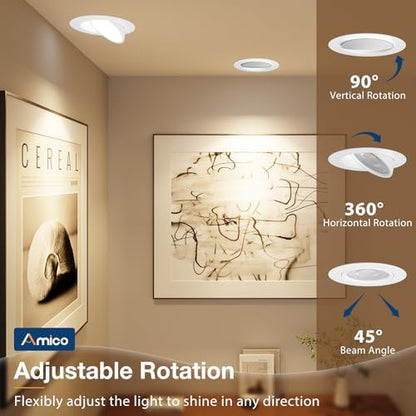 Amico 6 Pack 4 Inch 5CCT Gimbal LED Recessed Ceiling Light