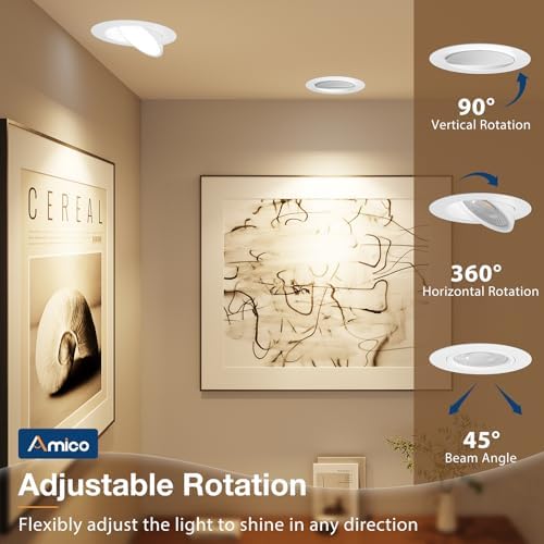 Amico 6 Pack 4 Inch 5CCT Gimbal LED Recessed Ceiling Light