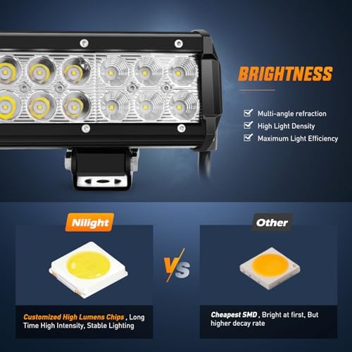 Nilight LED Light Bar with Yellow Black Covers 2 PCS 12 Inch 72 W