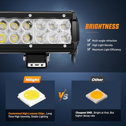 Nilight LED Light Bar with Yellow Black Covers 2 PCS 12 Inch 72 W