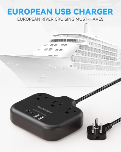 10FT Cruise Approved Power Strip with USB C - Black Flat Plug Extension Cord with 3 Outlets & 4 USB Ports (2 USB-C), No Surge Protector for Cruise, Kitchen, Bathroom, Travel