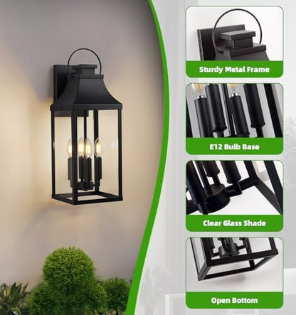 22'' Large Outdoor Wall Lantern, Black Exterior Lighting Fixture 1 Pack