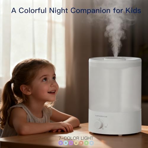 MEGAWISE 2 pack 3.5L Ultrasonic Cool Mist Humidifier – Top-Fill, Essential Oil Diffuser, Quiet Operation, Night Light, Auto Shut-Off for Home & Office (2)
