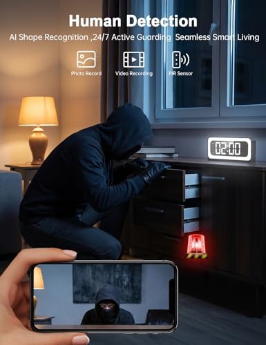 2K Alarm Clock Camera,5G&2.4G WiFi Wireless Indoor Camera Clock,Cameras for Home Security,AI Human Detection,Color Night Vision for Home,pet Camera
