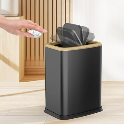 2.1 Gallon Slim Bathroom Trash Can with Swing Lid, 8L Stainless Steel Bathroom Garbage Can with Removable Inner Bucket for Narrow Spaces, Toilet Side, Bathroom, Bedroom