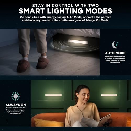 iHome Rechargeable Auto Sensing Light Bars, Motion Sensor, Dimmable, Auto/Always-On Modes, Easy Installation (4-Pack 8" LED Light Bar)