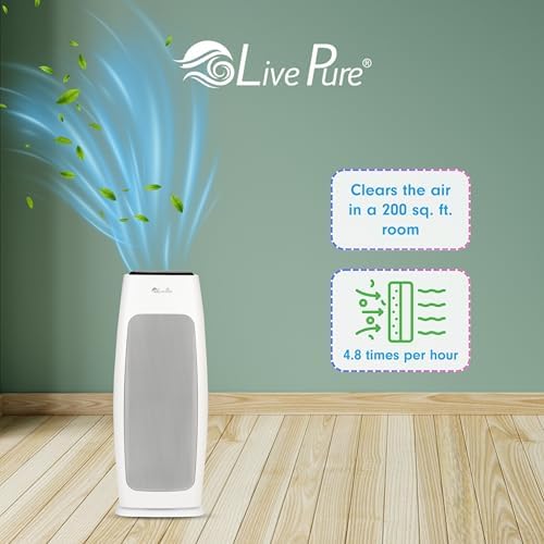 LivePure LP270TH Sierra Series True HEPA Tall Tower Air Purifier, Air Purifiers for Home, Odors, Allergens, Smoke, Dust, VOC's. HEPA Air Purifiers for Bedroom and Small Room. White
