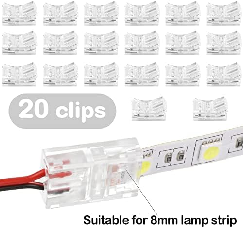 Flutesan 20 Pcs 2 Pin 8 mm LED Strip Connector RGB Lights