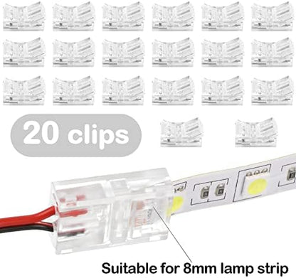 Flutesan 20 Pcs 2 Pin 8 mm LED Strip Connector RGB Lights