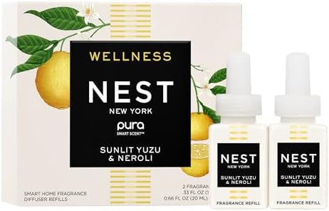 NEST New York Smart Home Fragrance Diffuser Refill Smart Vials, Sunlit Yuzu & Neroli - Set of 2 - Designed for NEST x Pura 3 and NEST x Pura 4 Diffusers - Cruelty Free, Vegan