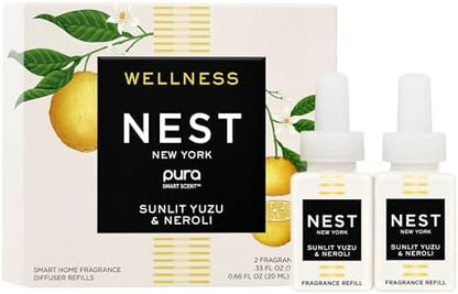 NEST New York Smart Home Fragrance Diffuser Refill Smart Vials, Sunlit Yuzu & Neroli - Set of 2 - Designed for NEST x Pura 3 and NEST x Pura 4 Diffusers - Cruelty Free, Vegan