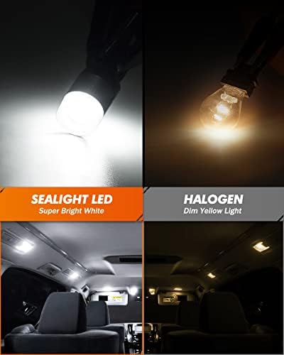 SEALIGHT 194 LED Light Bulbs 6000K White, W5W 168 2825 T10 Car Interior Light Bulb Replacement for License Plate Light, Dome Light, Map Light, Courtesy Light, Pack of 6
