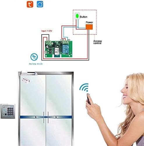 Tuya 1CH Smart Life WiFi Momentary Inching Relay Self-Locking Switch Module,DC 7-32V/USB 5V WiFi RF Bluetooth Relay,DIY Smart Home,Compatible with Alexa Goolge Home