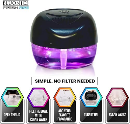 Bluonics Fresh Aire 3-Pack Water Air Washer, Water-Based Air Revitalizer & Room Freshener with 4 Fragrance Bottles, 7-Color LED Night Light and Relaxing White Noise
