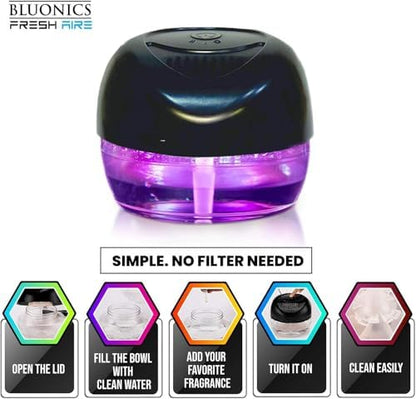 Bluonics Fresh Aire 3-Pack Water Air Washer, Water-Based Air Revitalizer & Room Freshener with 4 Fragrance Bottles, 7-Color LED Night Light and Relaxing White Noise