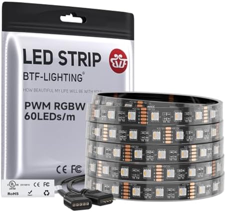 BTF-LIGHTING RGBW LED Strip Warm White 16.4ft 60LED DC12V UL Listed IP67