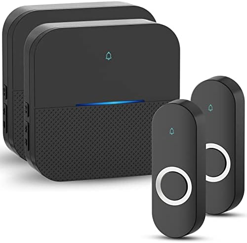 AIDA Lighted Wireless Doorbell for Home, Waterproof Battery Doorbell Wireless 1,000ft Range, 5 Volume Levels with 58 Chimes & LED Flash on Receiver (Black, 2 transmitters & 2 Receivers)