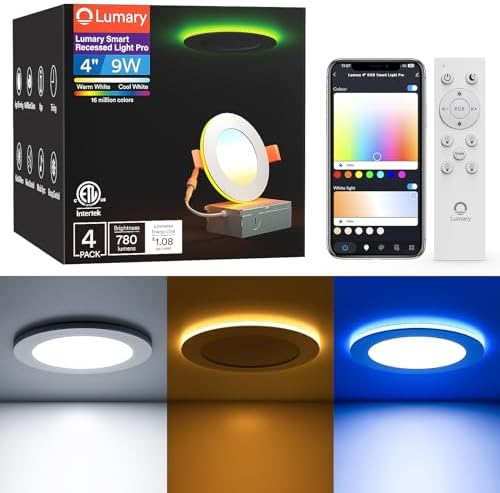 Lumary Smart Recessed Lighting Pro 4 Inch with RGB/Night Ring, 780LM 4Pack