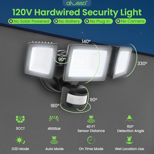 ALUSSO Motion Sensor Outdoor Lights, 40W 4500LM Flood Lights Outdoor 120V