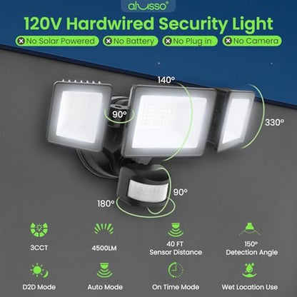 ALUSSO Motion Sensor Outdoor Lights, 40W 4500LM Flood Lights Outdoor 120V