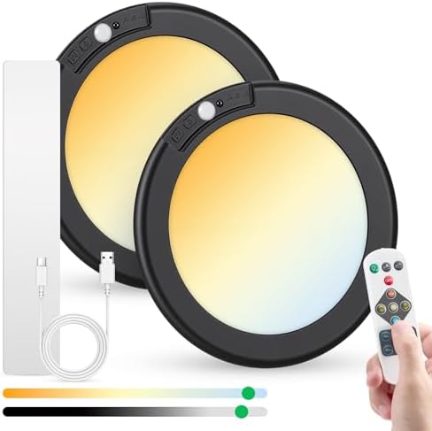 Bojim Rechargeable Motion Sensor Ceiling Light with Remote Battery Operated Shower Lighting for Inside, Wireless Magnetic Closet Light Dimmable for Bathroom Laundry Garage Pantry Hallway 2 Pack