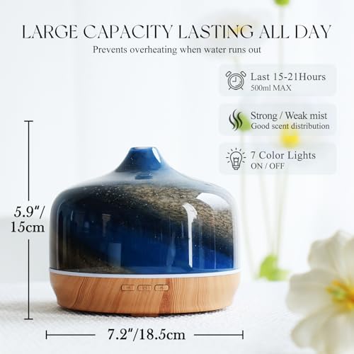 Porseme 500ml Glass Essential Oil Diffuser Aromatherapy Ultrasonic Cool Mist Humidifier 15-21 Running Hours Waterless Auto-Off Air Diffusers for Sleeping Yoga Working Spa(Galaxy)